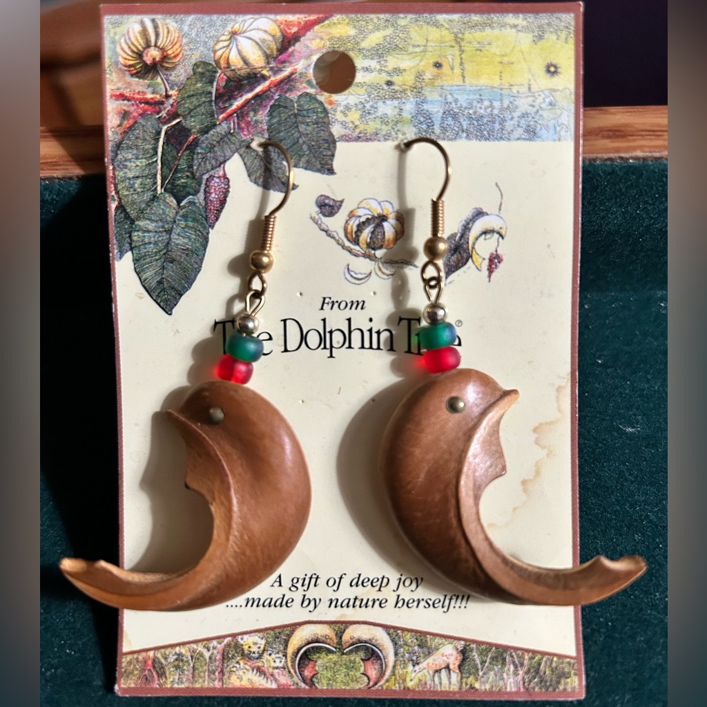 Nwt The Dolphin Tree Wooden Dolphin Earrings